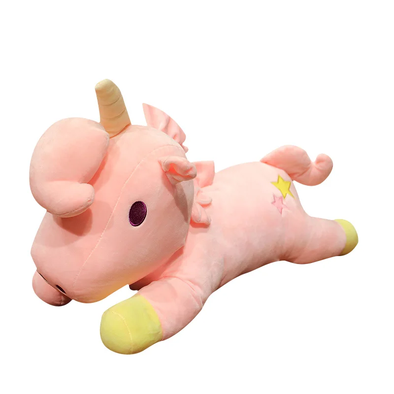 

4 Colours Cartoon Lying Unicorn Soft Bow Tie Neck Yellow Star Fullfil Plush Doll Apease Gift For Kids