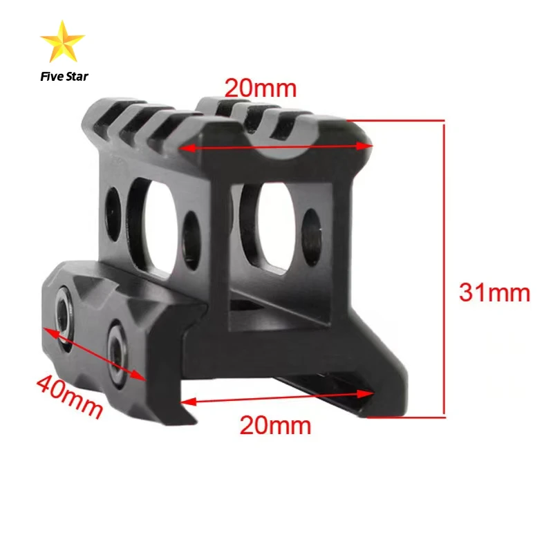 Picatinny Riser Mount FiveStar Tactics 1" Height Picatinny Short Riser Mount Aluminum Alloy Scope Base 20mm Picatinny Rail