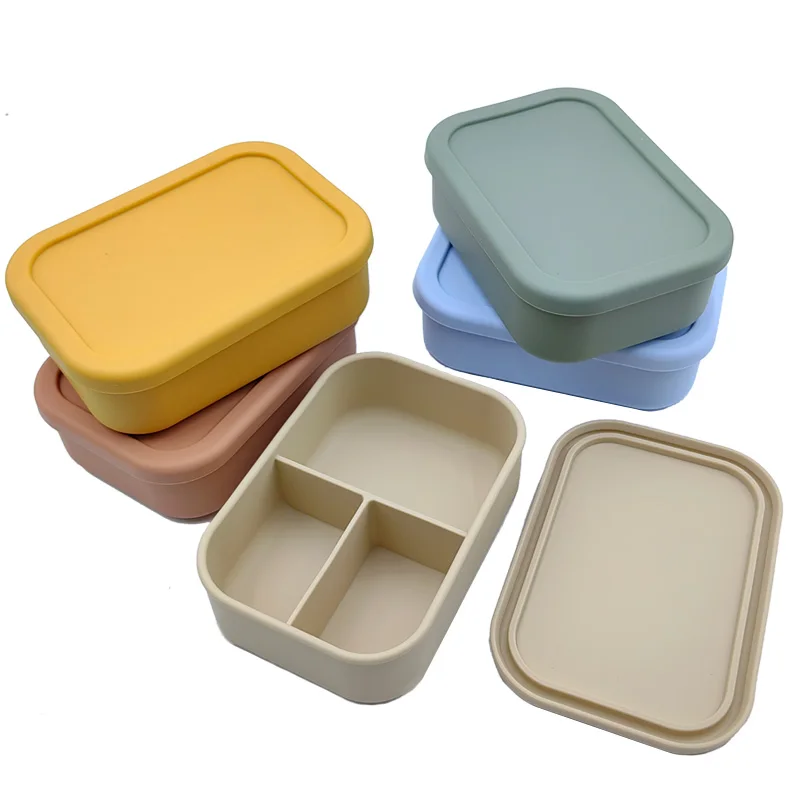 Silicone Bento Lunch Box For Kids 3-compartment Lunch Box Portable Picnic Leakproof Baby Food Container BPA Free