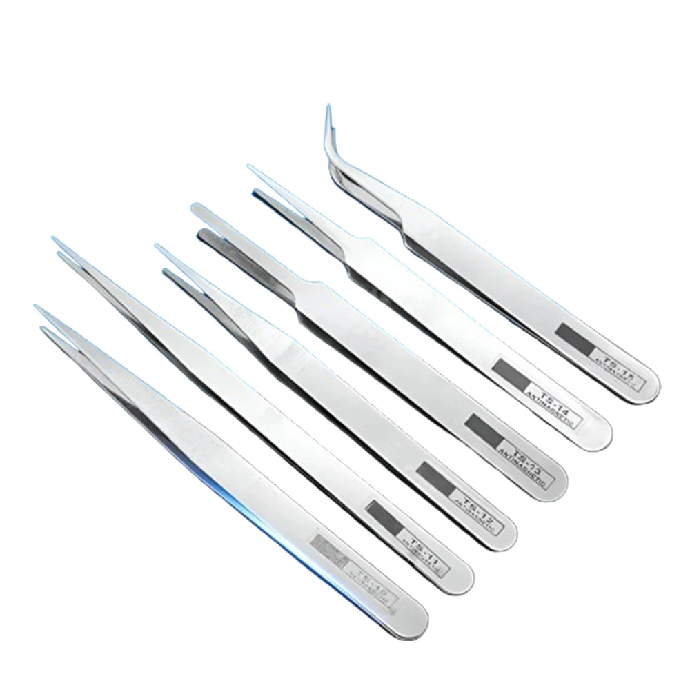 Tweezers Professional Watch Repair Tool Stainless Steel Straight Curved Tweezers Quartz Mechanical Watch Detail Repair 6pcs tweezer tool