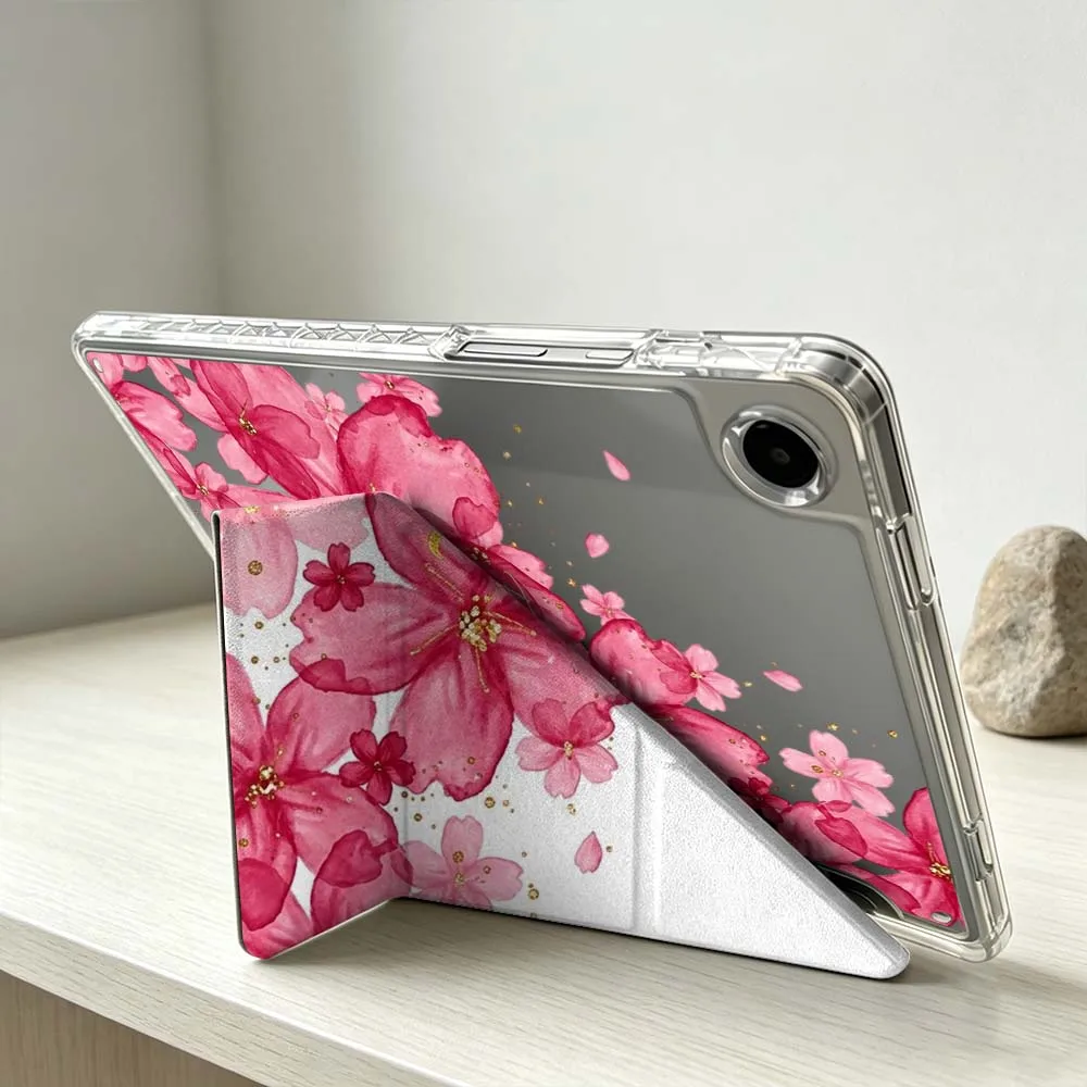 Pink Floral Pattern Foldable Tablet Case with Soft Finish