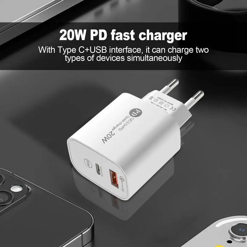 

Wall Charger Plug PD20W Fast Charging Cube With USB A And Type C Ports Fast Charging USB Block For Speakers MP3 Players Mobile