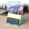 Acrylic Pen Holder Iridescent Desk Organizer Acrylic Storage Organizer Built-in Phone Holder For Pencil Cosmetics Makeup Brushes 3