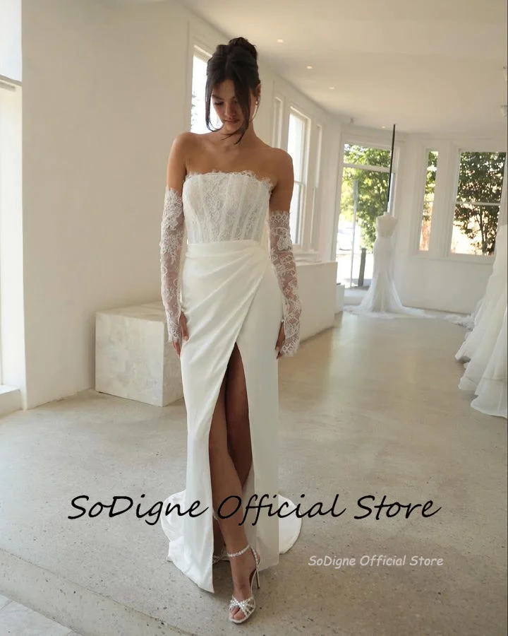 SoDigne Mermaid Boho Wedding Dresses Strapless Satin/Lace Bridal Dress Split Long Beach Wedding Gown Robe De Mairee Customized 10 S0cc57c3ba04b49f8a3872afb8815b8fbO