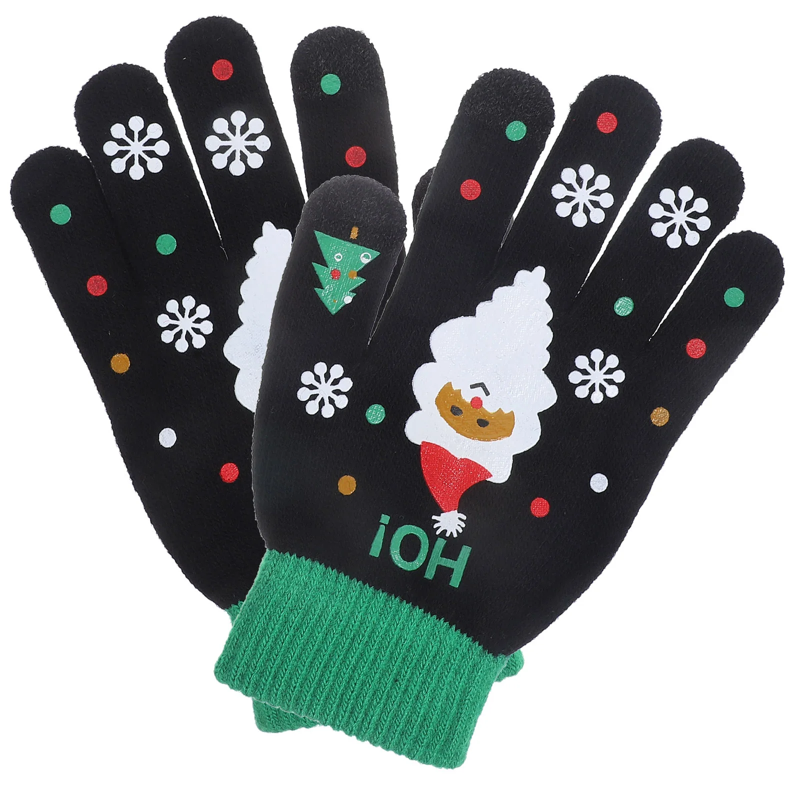 

1Pair of Autumn Winter Knitted Printing Pattern Thick Warm Female Touching Finger Gloves(Black)