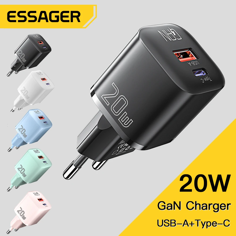 

Essager 20W GaN USB Type C Charger PD Fast Charge Phone QC 3.0 Quick Chargers For iPhone 14 13 12 11 Pro Max Mini iPad Charging