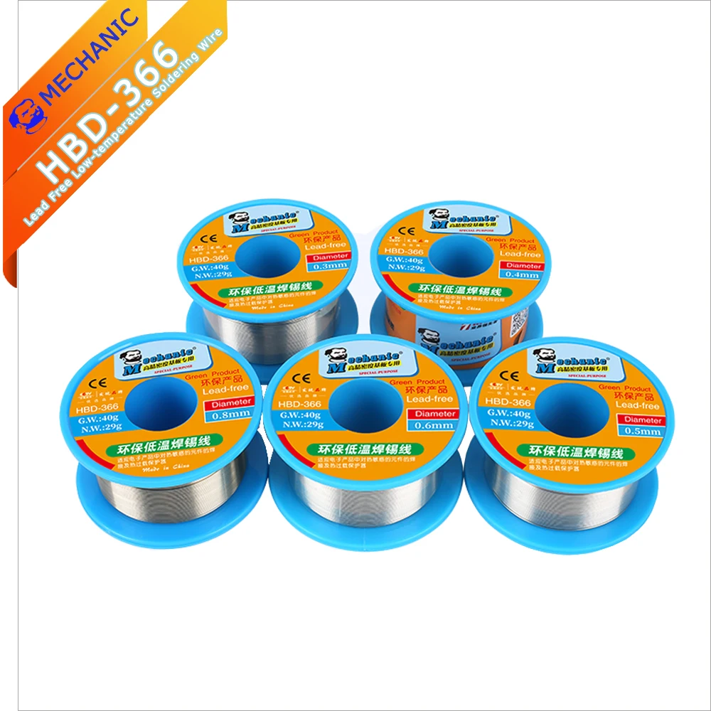 Leadfree Solder Wire Mechanic Hbd366 40g 0.3 0.4 0.5 0.6 0.8mm Pcb