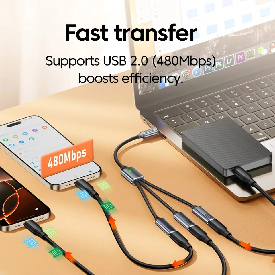 NNBILI 3 In 1 USB A/Type C Splitter HUB Expansion Cable Multi Port Expander Charger Adapter OTG Charging For Phone Table_voghion.com