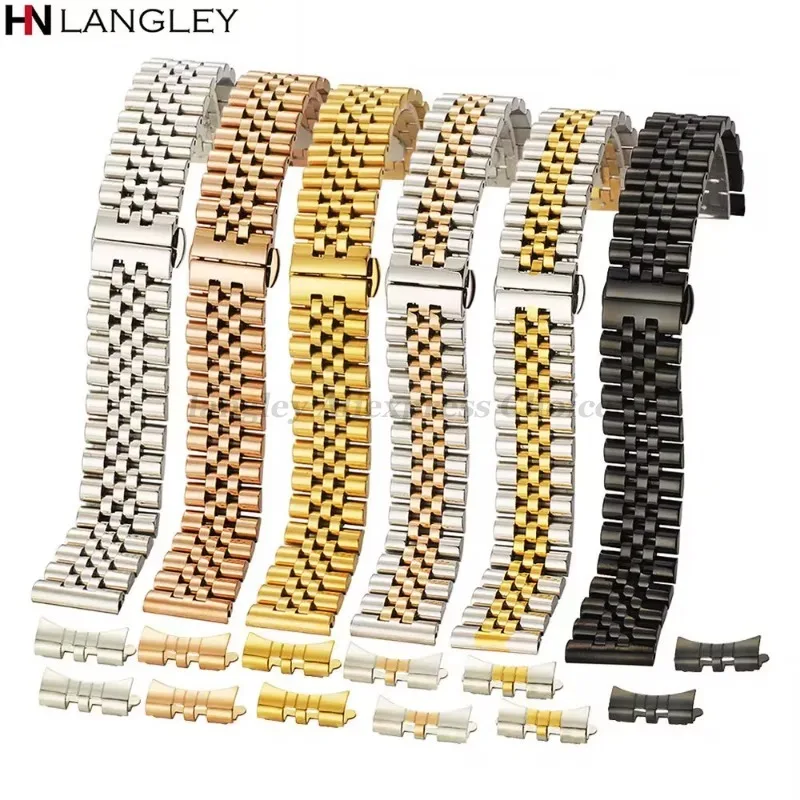 Stainless Steel Watch Band Strap with Hollow Arc Interface and Tool Pins