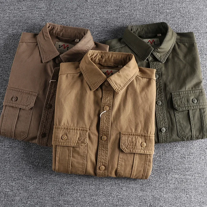 Fashion Wash N-style Uniform Long-sleeved Shirt Men's Double Pockets Casual Youth Jacket Thin Coat