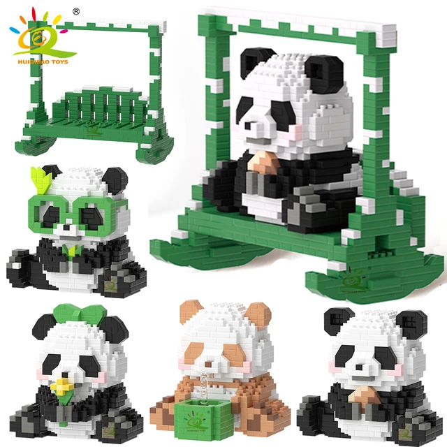 HUIQIBAO Mini Cute Panda Micro Building Blocks 3D Diamond Model Animals  Bricks DIY City Construction Toys for Children Kids