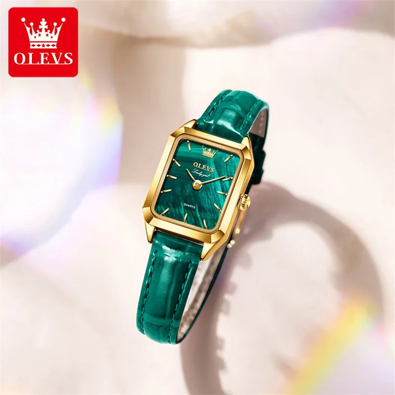 OLEVS New Top Brand Fashion Green Women Watches Elegant Luxury Leather Ladies Watch Relogio Feminino Woman Quartz Wristwatch