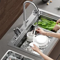 ขนาดใหญ่ความจุ 304 อ่างล้างจานสแตนเลสมัลติฟังก์ชั่ชามเดียวผัก Workstation ล้าง/ตัด/ท่อระบายน้ําในหนึ่งชุดเต็ม 2