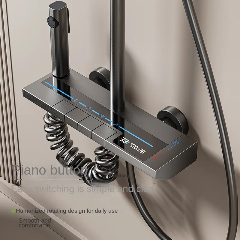 Space Aluminum Shower Set Digital Display Faucet Set , Piano Button With Ambient Light Bathroom Faucets Shower Head