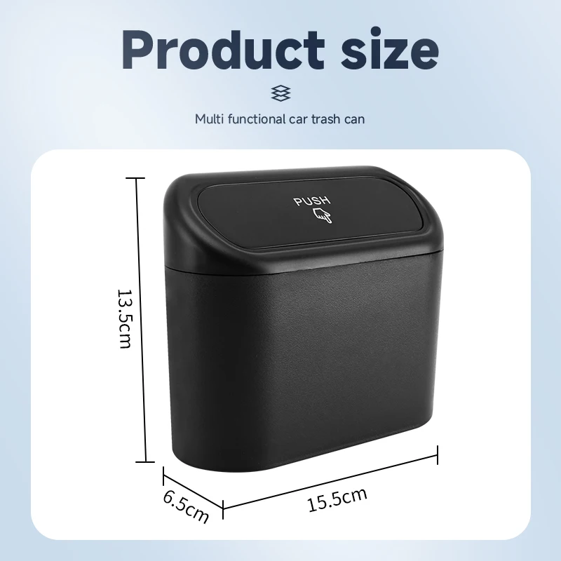 Car Trash Bin Hanging Vehicle Garbage Dust Case Storage Box Black Square Pressing Type Trash Can Auto Interior Accessories