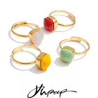 Yhpup Candy Color Crystal Square Adjustable Chic Ring 18K Golden PVD Plated Stainless Steel Finger Sweet Green Red Jewelry Gift