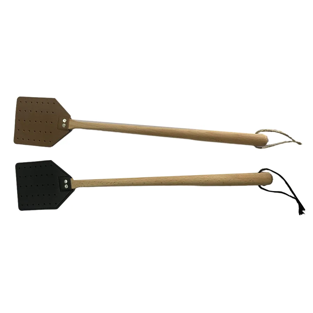 Heavy Duty Leather Fly Swatter 1pc Brown Leather Beech Wood Long Handle Garden Pest Control Products fly swatter
