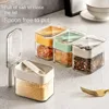 Glass Seasoning Box With Spoon Dustproof Lid Clear Countertop Spice Condiment Salt Sugar Storage Jar Container Kitchen Supplies 4