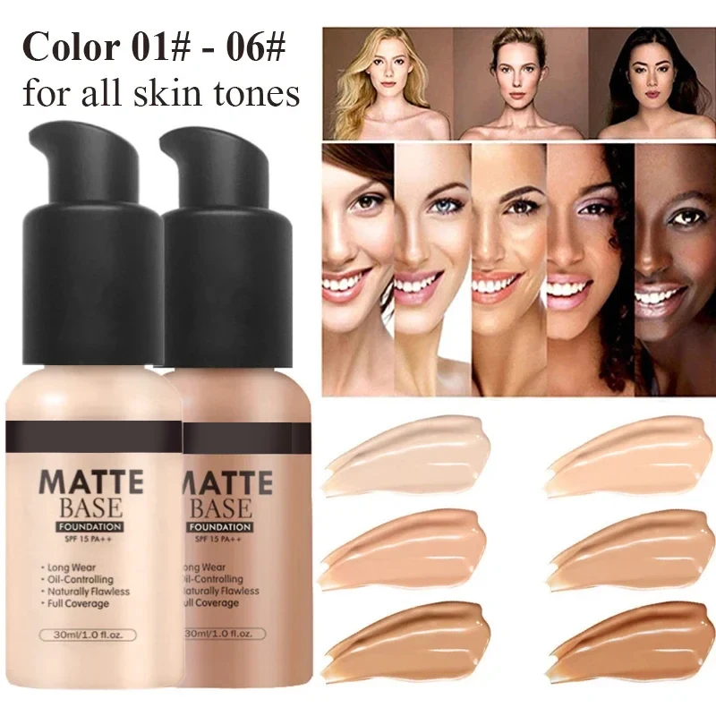 Description Picture 2 of item6 Colors Matte Liquid Foundation Long Wear Oil-Control Waterproof Full Coverage Facial Natural Concealer Base Makeup Cosmetics