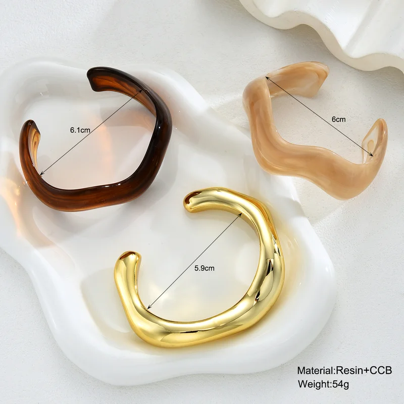 3Pcs Irregular Wavy Cuff Bangle Set Resin 