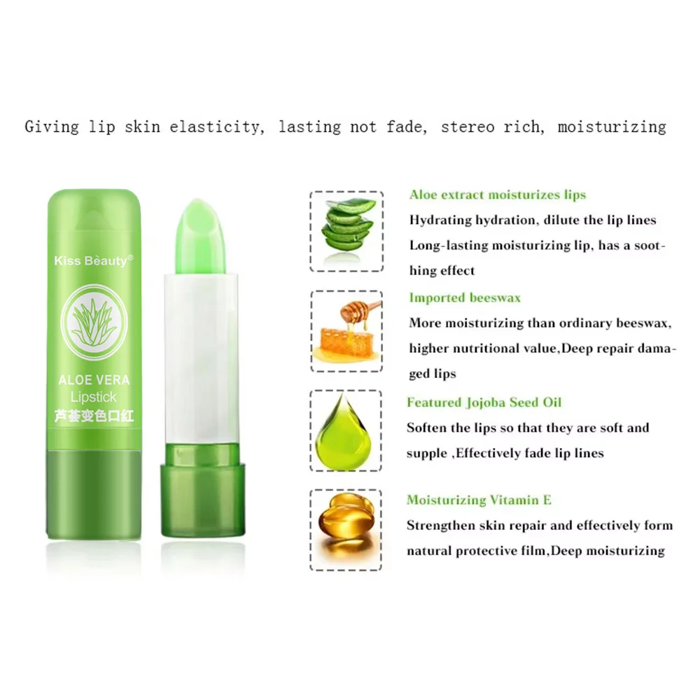 New Natural ALOE VERA Temperature Change Color Jelly Lipstick Long Lasting Moistourizing Lip Makeup Lip Balm Lip Gloss 6