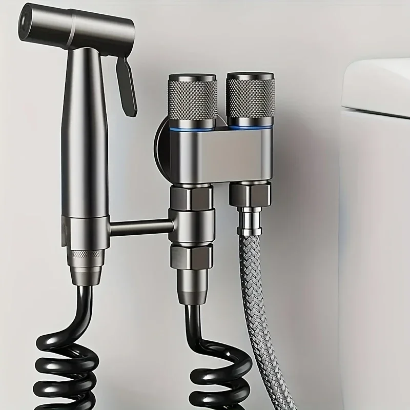 Wall mounted double outlet toilet spray, matching stainless steel wire drawing and polishing design, G1/2 thread, no power