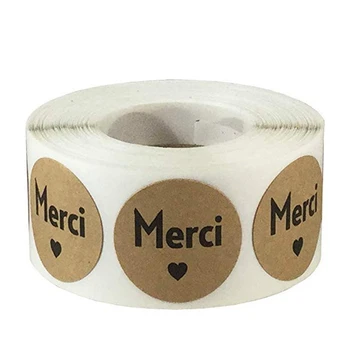Kraft Merci 프렌치 수제 러브 스티커, 웨딩 베이킹 장식, 패키지, 1 인치 감사 스티커, 100-500 개