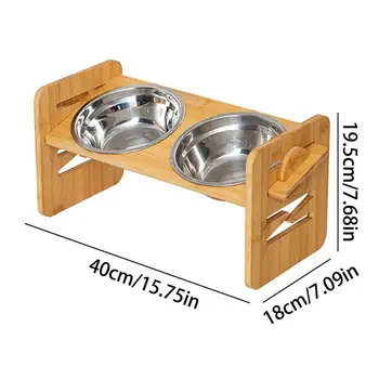 Pet Double Feeding Bowl Tilt Elevated Pet Puppy Feeding Double Dishes Adjustable Height Dog Stainless Steel Bowls With Stand For 6
