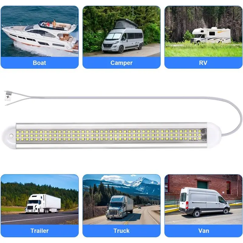 NEW-LED 스트립 조명 120Leds 12W 트럭 밴 RV 트레일러 보트 자동차용 ON/Off 스위치 포함, 4팩