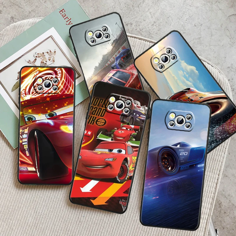 Lightning Mcqueen Cars Per Xiaomi Mi Poco F5 F4 F3 F2 X5 X4 X3 M6 M5 M5S M4 M3 C40 Pro Gt Nfc 5G Custodia Nera Per Telefono