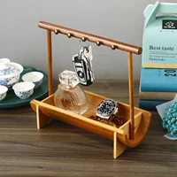 Natural Walnut Jewelry Holder Bracelet Earrings Necklace Watch Jewelry Organizer Holder Stand with Bamboo Base Rack Hanger 2