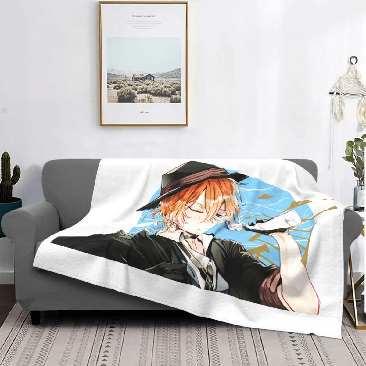 

Chuuya накахара, аниме вязаные одеяла, флисовый бангоу, бродячие псы, супермягкое покрывало для спальни, дивана, кровати, коврик