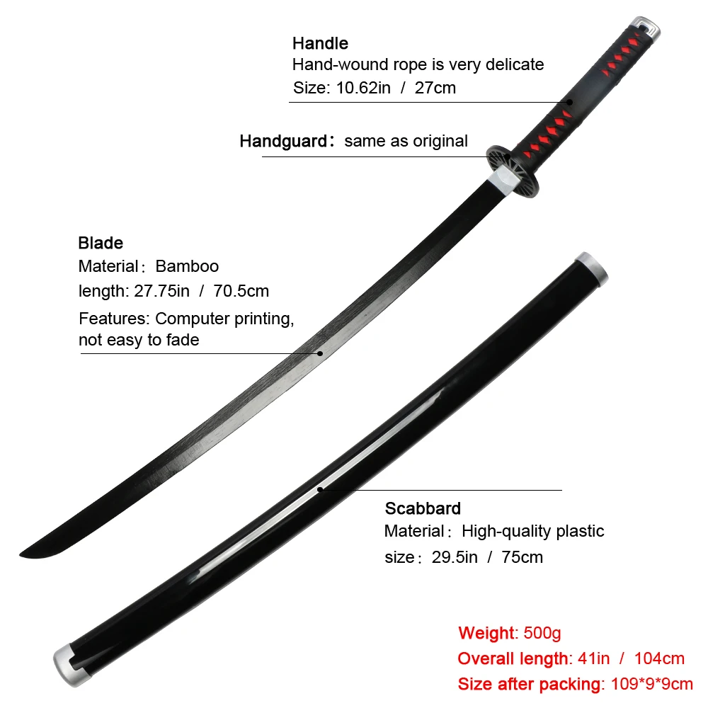 Spada Cosplay Demon Slayer In Bambù Per Bambini E Ragazzi - 76 Cm - Tanjiro Rengoku Kyoujurou - 3
