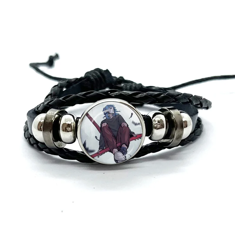 Horror Game Sally Face Vintage Creative Sal Cool Punk Art Black Leather Bracelets Glass Dome Multilayer Braided Bangles Jewelry bangle bracelet,leather bracelets
