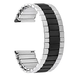 Sleek Stainless Steel Elastic Watch Band - 22mm Wristband Replacement Accessory - M (Shortest 150mm) (Silver Black)