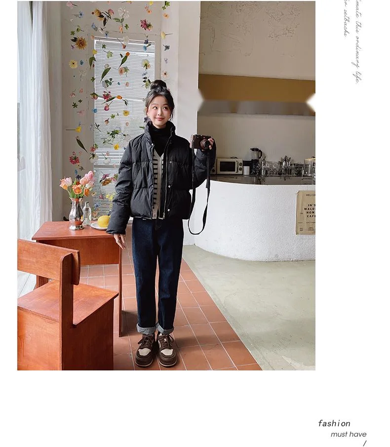 Sweet version with creamy small design, down and cotton jacket, simple solid color, winter casual_voghion.com