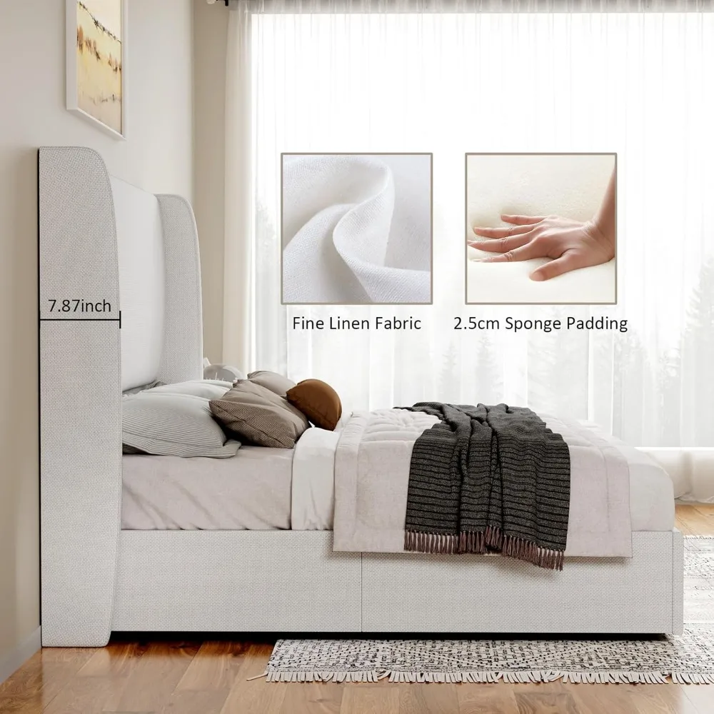 Queen Size Bed Frame Lift Up Storage Beds Linen Beds Frames with Hydraulic Storage/Wingback Headboard, Queen Bed Frame 3