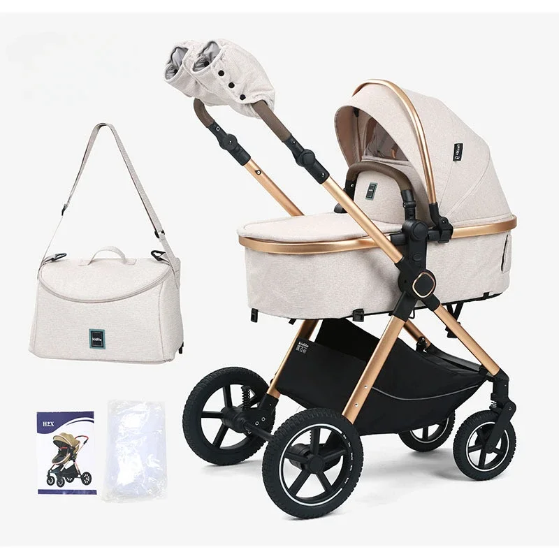 2-in-1 baby stroller, high landscape stroller, one click folding, can sit or lie down, comes with a mommy bag and warm gloves 1
