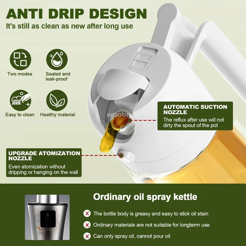 2 in 1 Oil Spray Kitchen Oils Sprayer Sin Salt for BBQ Baking Vinegar Soy Sauce Sprayer Containers Plastic Household Oil Bottle