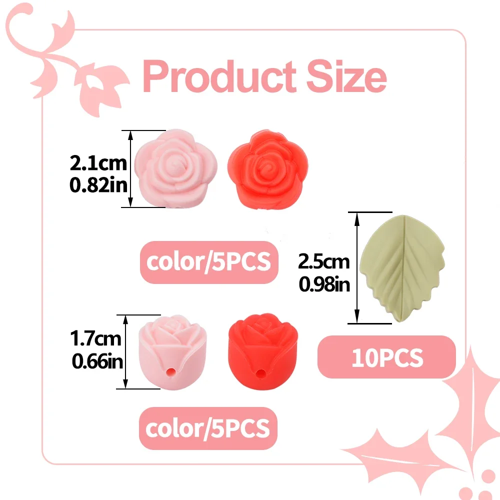 LOFCA 로즈 실리콘 비즈 꽃 초점 구슬, BPA 프리  젖니 구슬, DIY 액세서리, 젖꼭지 체인 보석 만들기, 30 개
