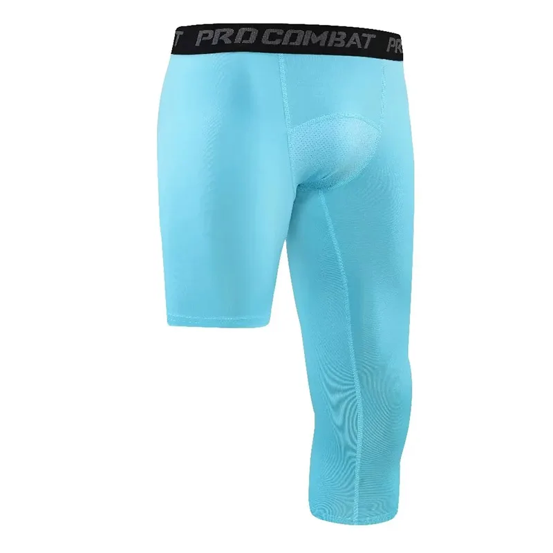 Men Compression Shorts Base Layer Exercise 3/4 Trousers Running Tight Sport Cropped One Leg Leggings Basketball Football Yoga