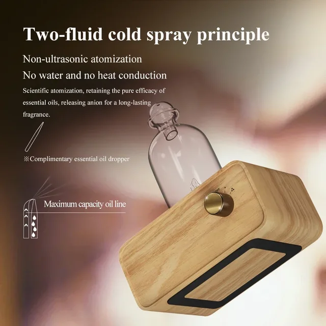 Glass Essential Oil Diffuser Wood Grain Base Air Aroma Diffuser 2600mAh Professional Machine Nebulizer For Home Office Room 3