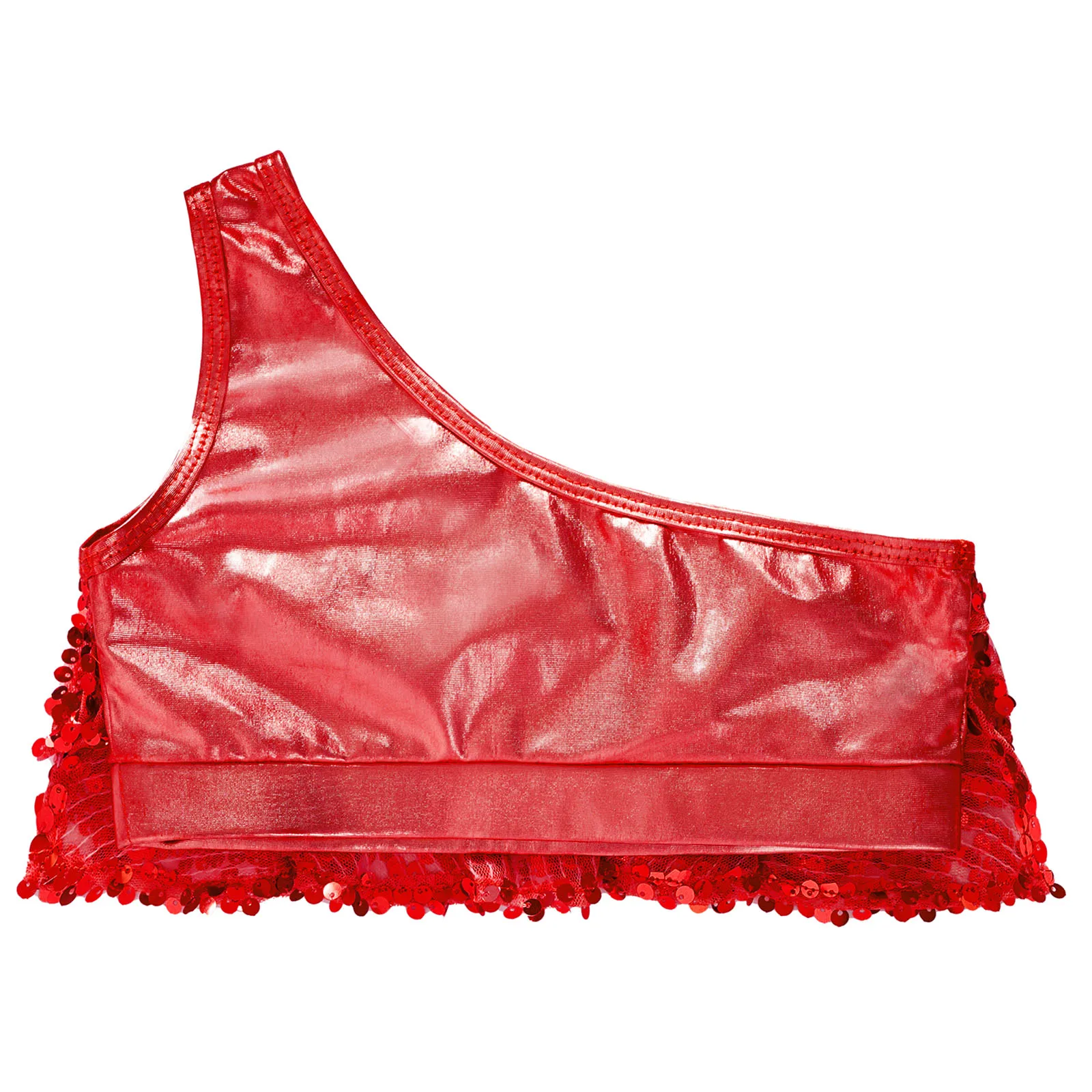 Kids Girls Sequins Crop Tops Shiny Sequins Tiered Ruffles