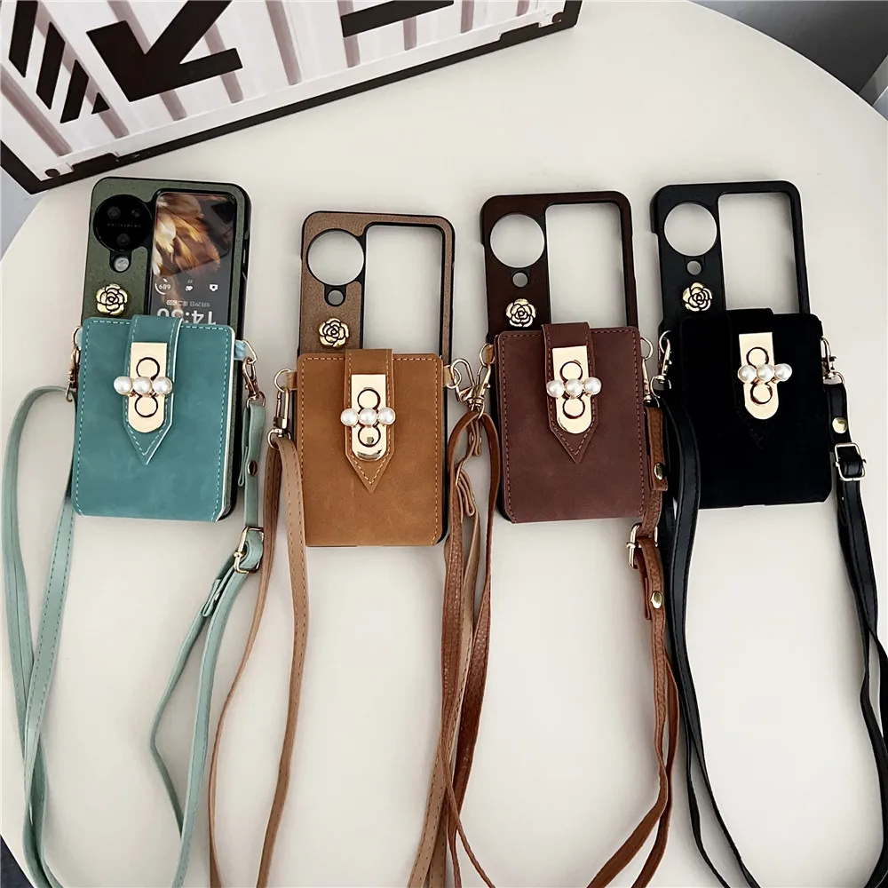Per Oppo Find N3 Flip Magnetic Leather Card Wallet Crossbody Case Per Oppo Find N2 Flip Korean Makeup Mirror Kickstand Cover