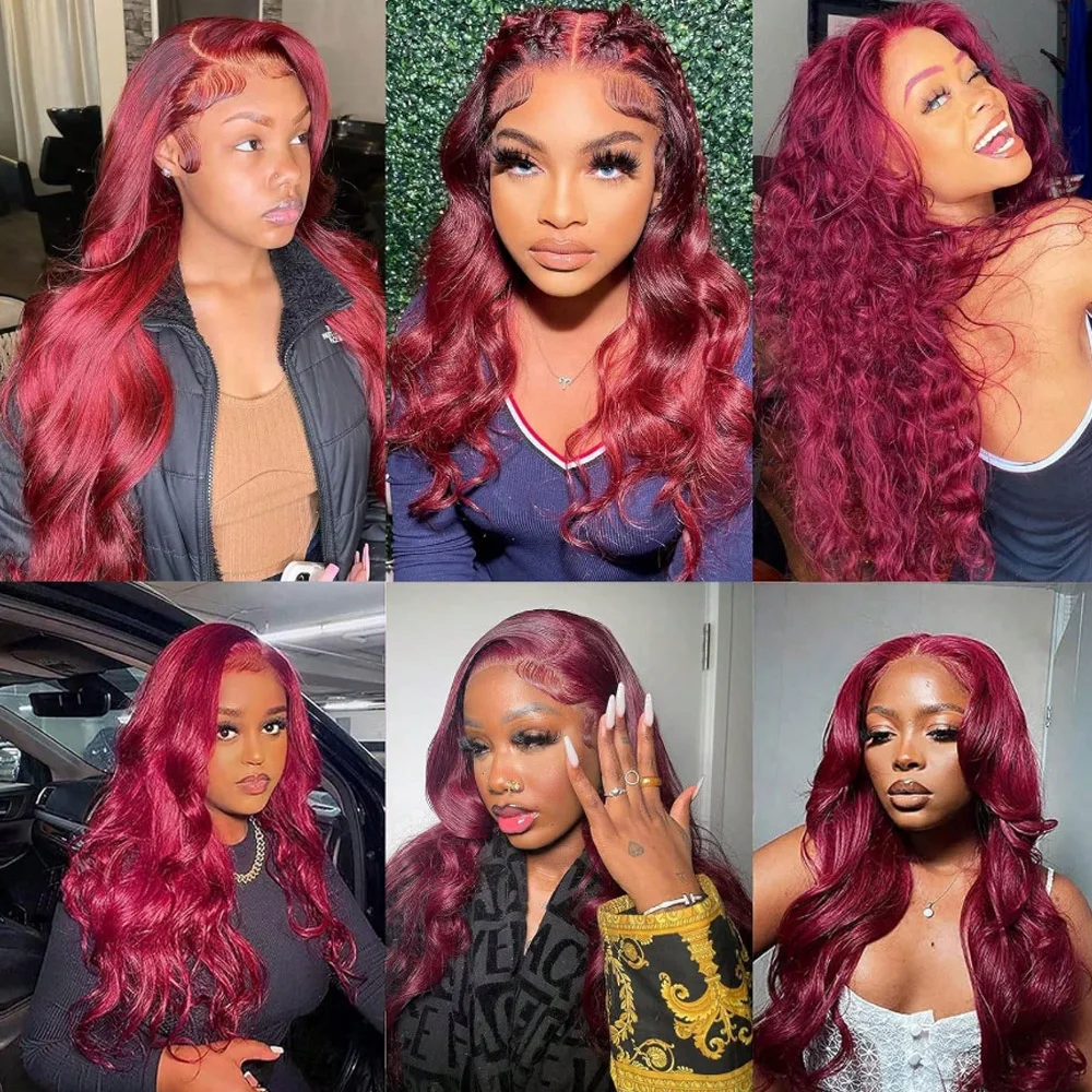 30 Inch 99J Burgundy Lace Front Wigs Human Hair 13x4 Body Wave HD Lace Front Wigs Pre Plucked with Baby Hair 250% Density