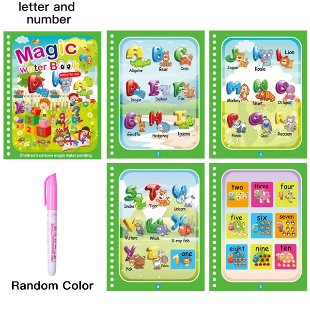 Magical Water Drawing Book Toys Variety of Themes Reusable Coloring Magic Water Drawing Book Early Education Toys for Children letter and number