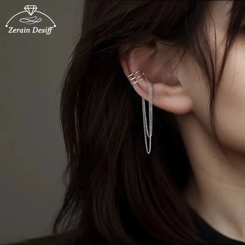 

Серебряные клипсы, серьги без пирсинга, двойная кисточка, линия, клипсы для ушей, цепочка, женские аксессуары