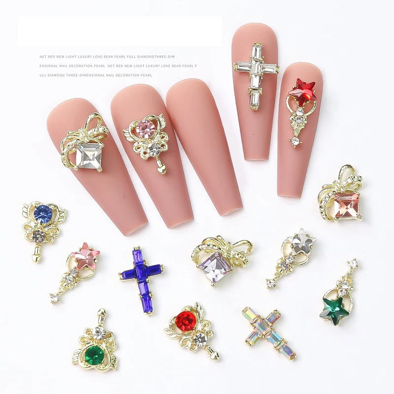 

50/100Pcs Magic Wand Nail Jewelry Mix Elements Sailor Warrior Charm Glass Rhinestone Alloy Japan Moon Character Manicure Pendant