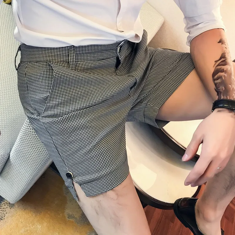 Summer New Plaid Casual Shorts Mens Thin Korean Fashion British Style Vintage Classic Male Slim Knee Length Suits Shorts maamgic sweat shorts