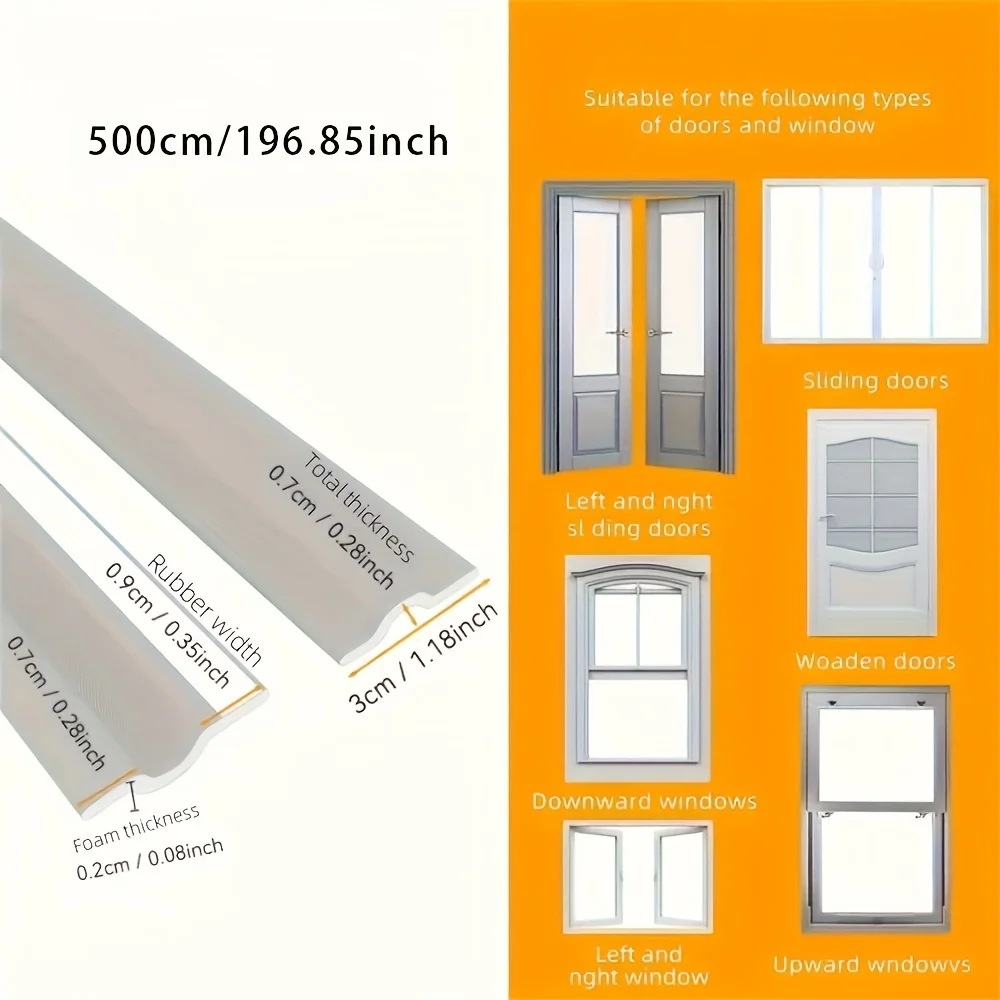 Self-Adhesive Weatherproof Sealing Strip - Wind, Dust, Rain, & Noise Barrier Tape for Sliding Doors (5m Roll)
